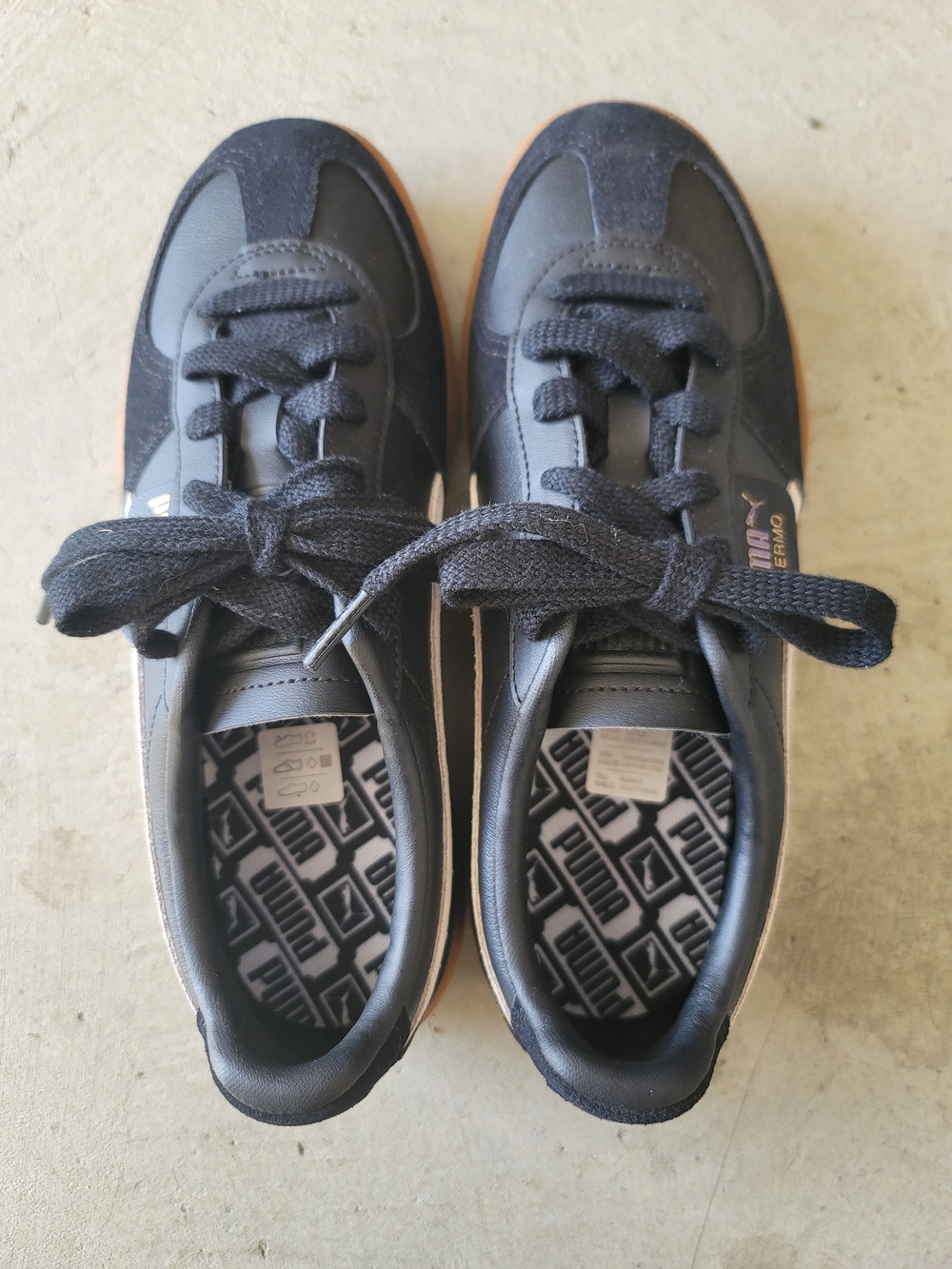 Puma Palermo Black Sneakers with Gum-Color Sole